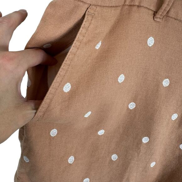 LOFT Orange White Pola Dot Linen Viscose High Rise 6" Shorts Size 12 - Picture 3 of 7